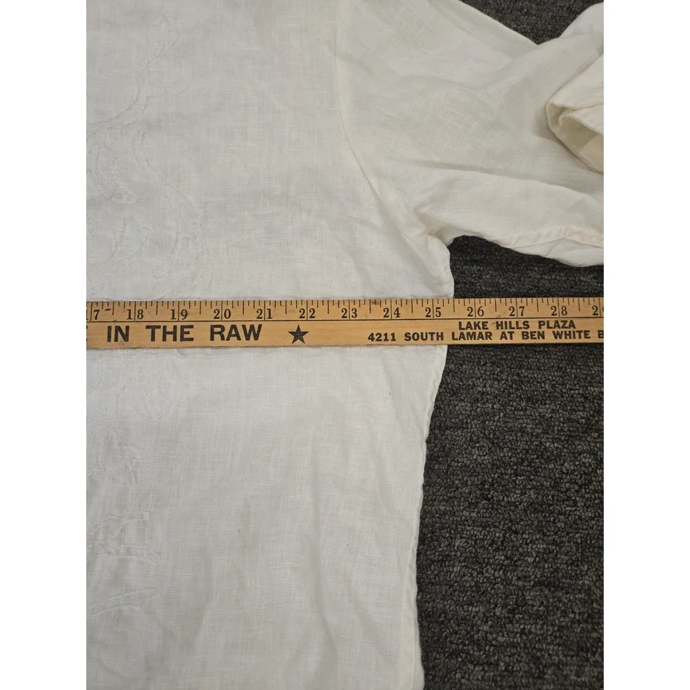 Unisex America White Linen Longsleeve Vneck Embroidered Shirt XXL - Picture 6 of 10
